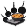 ATEVON cookware Collection Set of 5 pcs (Induction Base) Black Include Kadhai, Tawa, Fry Pan, Tadka pan, Milk Pan, Enamel Cast Iron