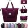 Waterproof Expandable Travel Duffel Bag – Lightweight, Foldable Weekender Tote for Women – Large Capacity for Travel & Gym (Wine)