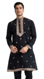 Kalaanj Men’s Embroidered Silk Kurta || Only Kurta (KALSS2501MK-Black-XXL)