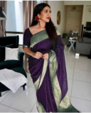 Muskan Collection Printed Banarasi Silk Blend Saree(Maroon)