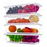 MollisHomes Fridge Storage Boxes – Set Of 4 With Drain Tray, Stackable Plastic Container | 1.5l Capacity, Transparent White, Ideal As Fridge Storage Containers, kitchen food storage container for home