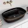 Plantex Ceramic Table Top Washbasin For Bathroom/Hand Wash Sink/Rectangle Countertop Vessel Sink Basin For Home/Office/Hotel (Black – 23.5 X 15 X 5 Inch)