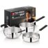 Bergner TriPro 4 Pcs Tri-Ply Stainless Steel Induction Bottom Cookware Set – 22cm (2L) Kadai and 22cm (1L) Frypan with Common Stainless Steel Lid, 14cm (1L) Teapan, Less Oil Use, Easy to Clean