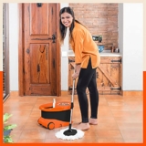 Bathla Ultra Clean Plus – Heavy Duty Microfiber Spin Mop for Home with Large Trolley Wheels (Black & Orange)