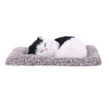 FELUX Sleeping Cat Plush Toy with Press Sound – Realistic Fur Stuffed Animal | Breathing Sound Toy for Kids, Desk & Car Dashboard Décor-Multicolor
