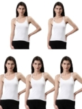Dixcy Slimz Solid Slim Fit Scoop Neck Sleeveless Cotton Camisole for Women(Annie_White_L_Pack of 5