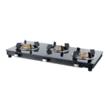 USHA Ebony Neo Slim 3 burner (EBNSL3RGC) with stainless steel body, glass cooktop, large space for parallel cooking, and removable drip tray