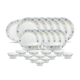 La Opala Diva, Classique Collection, Opal Glass Dinner Set 27 pcs, Twilight Bouquet, White