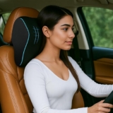 Sleepsia Car Neck Pillow for Head & Cervical Support | 1 Year Warranty | 100% Memory Foam | Ergonomic Car Seat Headrest Cushion – Relieves Neck Pain (Black)