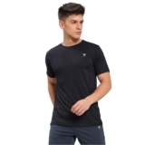 TECHNOSPORT Men’s Polyester Slim Fit Solid Crew Neck Half Sleeve T-Shirt – (MTOR10BLK_Black_L)