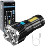 ABTER LED Torch Lights Rechargeable Emergency Torch Light 3W USB Charge Flashlight – High Power Long Distance Beam Range 4 Mode Torch for Outdoor, Indoor, Hiking, Walking, Camping (Multi)