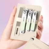 Nail Clipper Set 4 Pcs – Stainless Steel Nail Cutter Kit for Fingernails & Toenails | Sharp Precision Blades, Cuticle Pusher, Nail File & Travel Case | Manicure Pedicure Grooming Tool
