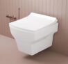 JABON BAGNO Commode for Toilet/Ceramic Western Toilet/Square Wall Hung Commode with Soft Closing Toilet Seat – P Trap Outlet – White