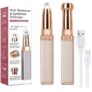 2-in-1 Eyebrow Trimmer & Facial Hair Remover for Women | Rechargeable Epilator with Built-in Ring Light | Face, Upper Lips, Chin, Nose, and Cheeks Hair Removal Tool (Gold)