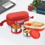 CELLO Double Treat Lunch Box with Insulated Fabric Jacket (Red)