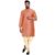 Veera Paridhaan Men’s Ethnic Jacquard Full Sleeve Printed Long Kurta Set(Peach Kurta, Golden Pajama, Size-40)