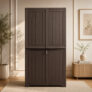 ARLAVYA 1 Year Warranty | Plastic Cupboard Wardrobe Storage Cabinet with Shelves Plastic Free Standing Cabinet(Finish Color – Dark Brown, Door Type- Hinged, DIY(Do-It-Yourself))