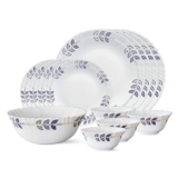 Larah by Borosil Leaf Floret Opalware Dinner Set, 13-Pieces, White