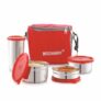 MODWARE King Meal Stainless Steel Lunch Box Set with Insulated Carry Bag, Leakproof Containers, and Juice Tumbler – Ideal for Office, School, and Travel (Red)