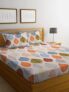 Pridhi 100% Cotten Printed Bedsheet For Double Bed With 2 King Size Pillow Cover (Pink Blue Geometric) | Double Bedsheet Cotton