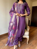 AEBA FASHION Solid Kurta, Trouser/Pant & Dupatta Set