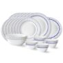 Larah by Borosil Jazzblue Fluted Series Opalware Dinner Set | 27 Pieces for Family of 6 | Microwave & Dishwasher Safe | Bone-Ash Free | Crockery Set for Dining & Gifting | Plates & Bowls | White