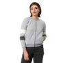 Campus Sutra Women’s Grey & White Striped Regular Fit Zipper Sweatshirt For Winter Wear | Full Sleeve | Cotton Sweatshirt | Casual Sweatshirt For Woman | Western Stylish Sweatshirt For Women