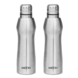 MILTON Elate 1000 Stainless Steel Water Bottle 880 ml, Set of 2, Single Walled, ISI Certified I Leak Proof Lid, Rust Proof I For School, Office, Gym I Silver