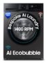 Samsung 9 kg, 5 star, AI EcoBubble, Super Speed, Wi-Fi, Hygiene Steam with Inbuilt Heater, Digital Inverter, Fully-Automatic Front Load Washing Machine (WW90DG5U24AXTL, Inox)