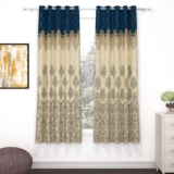 MollisHomes Window Curtains 5 Feet Long Set of 2 | Ethnic Design | Polyester | Light Filtering Curtains | Curtains for Living Room | (118 x 152 cm, Blue & Ivory) | Perfect for Home Decor