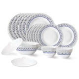 Larah by Borosil Ocean Fluted Series Opalware Dinner Set | 23 Pieces for Family of 6 | Microwave & Dishwasher Safe | Bone-Ash Free | Crockery Set for Dining & Gifting | Plates & Bowls | White