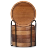 Wooden Trivet for Dining Table – Bamboo Heat Resistant Pad with Anti-Slip Grip Mats, Round Hot Pot Holder and Pan Stand for Kitchen Countertop Protection (Wood Coaster 6 pcs, Pack of 6)