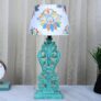 tu casa Mangowood Aqua French Table Lamp for Home Decoration, Bedroom, Living Room, Lounge, Office, Festival Gifting, Study Table (English Oak Print with Satin Shade) H – 21″ / No Blub