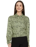 Max Women Polyester Regular Blouse (PA22SHRT04_Green XS)
