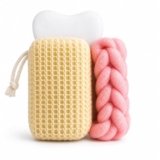 3-in-1 Bath Essentials Set with Exfoliating Body Sponge, Mesh Bath Scrubber & Soft Facial Cleansing Sponge | Spa Kit for Deep Cleansing, Daily Shower & Body Care for Men & Women
