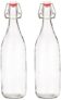 Amazon Brand – Solimo Swing Top Water Bottle with Stopper – Set of 2 (1 Liter) – Glass, Transparent