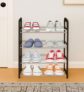 Oumffy 4 Layer Plastic Shoe Rack, Sturdy Standing Shoe Shelf with Thickened Steel Pipe, Multi-Purpose Plastic Shoe Rack for Home, Chappal Slipper Sandals Shoe Stand (Black)