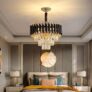 Weldeccor®Luxury Crystal Chandelier for Living Room Bedroom | Black Gold Modern LED Ceiling Light | Designer Hanging Lamp for Hall Dining Foyer (BG-400mm)