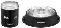 Amazon Basics Stainless Steel Pet Feeding Bowls for Dog & Cats | Anti Slip Base | 2 Pcs Set | Canister & Pet Bowl in Black Color | Canister 1000 ml & Bowl 700 ml