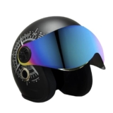 Turtle Helmet Star with Visor Half Face with Scratch Resistive Rainbow Visor & Hard Shell ABS Plastic Helmet, Black, Large Size, (L-60 cm)