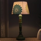tu casa Classic European Style Inspired Mangowood Aqua Green Table Lamp for Home Decoration, Bedroom, Living Room, Lounge, Office, Study Table (Dahlia Floral Print with Satin Shade) H – 21″ / No Blub