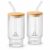 HomeWiz Ribbed Glass Tumbler Set of 2 (450ml) with Bamboo Lid & Glass Straw – Vintage Sipper Glasses | Borosilicate Cups for Cold Coffee, Iced Tea, Juice & Smoothies | Reusable Cold Brew Tumbler