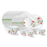 Larah by Borosil Hazel Fluted Series Opalware Dinner Set | 36 Pieces for Family of 8 | Microwave & Dishwasher Safe | Bone-Ash Free | Crockery Set for Dining & Gifting | Plates & Bowls | White