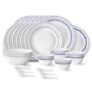 Larah by Borosil Jazzblue Fluted Series Opalware Dinner Set | 33 Pieces for Family of 6 | Microwave & Dishwasher Safe | Bone-Ash Free | Crockery Set for Dining & Gifting | Plates & Bowls | White