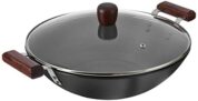 Amazon Brand – Solimo Hard Anodized Aluminium Kadhai with Induction Base, Black, 30cm