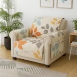 Story@Home Quilted Sofa Cover 1 Seater Fully Covered Stretchable Microfiber Reversible Sofa Cover 1 Seater 60 x 175 cm | White & Grey Leaf 1 Seater Sofa Cover for Living Room & Create Customized Set