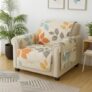 Story@Home Quilted Sofa Cover 1 Seater Fully Covered Stretchable Microfiber Reversible Sofa Cover 1 Seater 60 x 175 cm | White & Grey Leaf 1 Seater Sofa Cover for Living Room & Create Customized Set