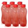 Wonder Plastic Aqua Prime Premium Fridge Bottle Set,6 Bottles, 1000 Ml, Red Color