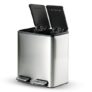 TRAMONTINA 2-in-1 Dual Compartment Dustbin 16L (8L+8L) | Stainless Steel Wet & Dry Trash Can | Soft-Close | Removable Inner Buckets | Anti-Fingerprint | Rectangle Bin