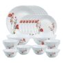 Larah By Borosil Chrys Red Opalware Dinner Set, 28 Pcs, White